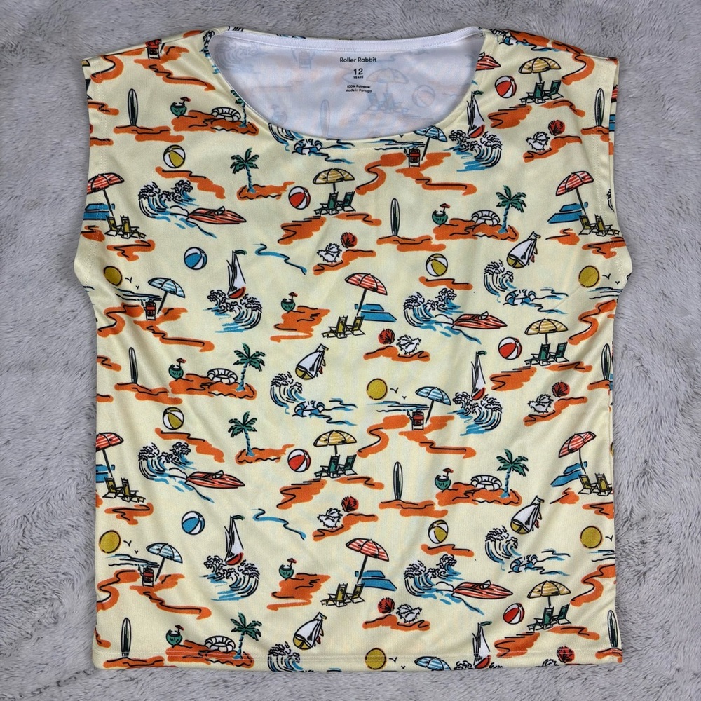 Roller Rabbit Beach Party Sleeveless Top Girls Size 12 Butter Yellow‎ Novelty